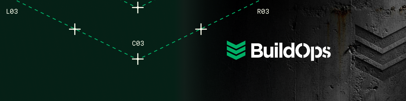 LinkedIn banner: Precision chevron overlay on dark photo, BuildOps logo center